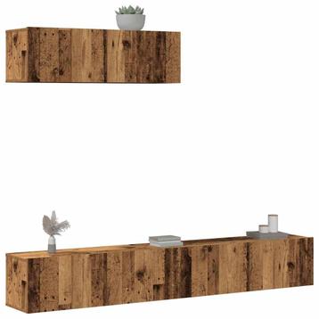 vidaXL 3-delig Tv-meubelset wandmontage bewerkt hout oud, Verzenden