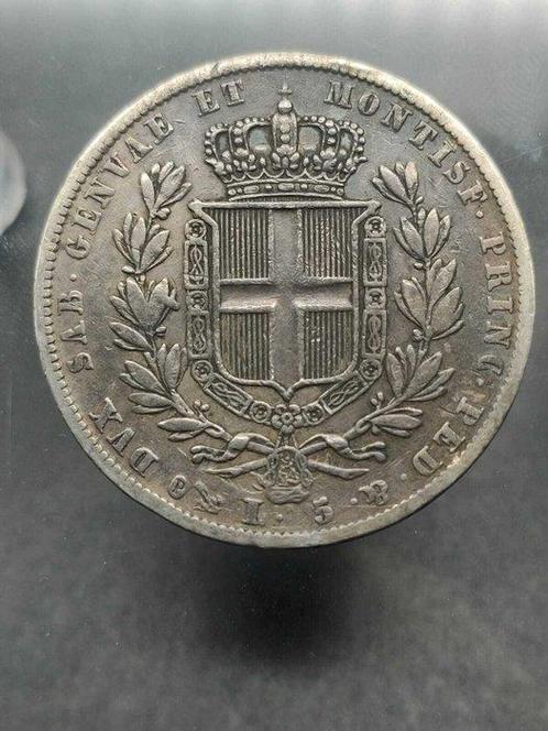 Italië, Savoye Carlo Alberto. 5 Lire 1836 Genova  (Zonder, Postzegels en Munten, Munten | Europa | Niet-Euromunten