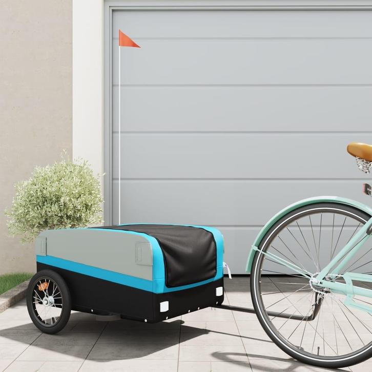 vidaXL Fietstrailer 45 kg ijzer zwart en blauw, Fietsen en Brommers, Fietsaccessoires | Aanhangwagens en Karren, Nieuw, Verzenden