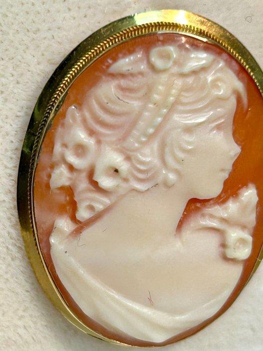 Broche - 18 karaat Geel goud Koraal - Koraal, Handtassen en Accessoires, Antieke sieraden