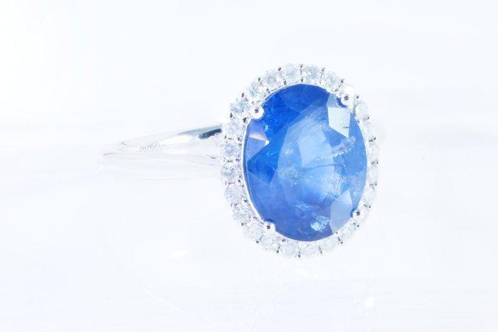 Zonder minimumprijs - Ring Platina - 3.93ct. tw. Saffier -, Handtassen en Accessoires, Ringen