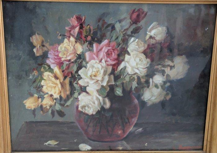 Italiaanse school (XX) - Vaso di rose, Antiek en Kunst, Kunst | Schilderijen | Klassiek