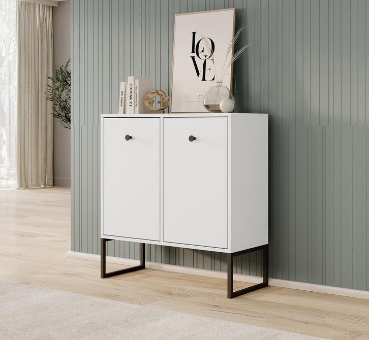 Meubella Dressoir wit 77 cm - Opbergkast 2 deuren, Huis en Inrichting, Kasten | Dressoirs, 25 tot 50 cm, Nieuw, 50 tot 100 cm