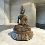 Zittende Thaise Boeddha in Bronslegering - 44cm - Bronze -, Antiek en Kunst