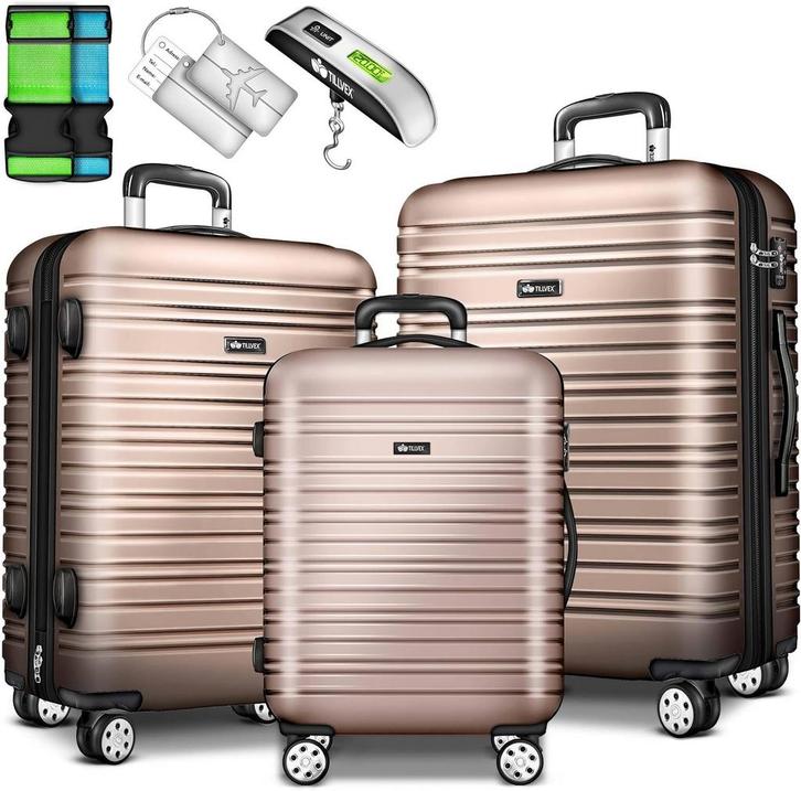 Tillvex® Reiskofferset - 3-delig - ABS- Kofferset - Roségoud, Handtassen en Accessoires, Koffers, Nieuw, Verzenden