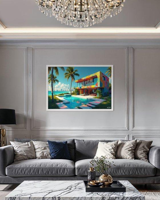 KOYA (1967) - Artist House in Palm Beach 1/1 XL, Antiquités & Art, Art | Peinture | Moderne