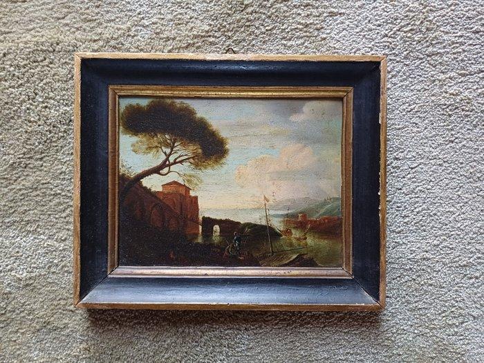 Italiaanse school (XIX) - Paesaggio marino con barche, Antiquités & Art, Art | Peinture | Classique
