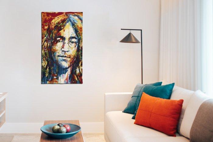 John Lennon - Prachtig portrettapijt op gobelinstof zonder, Antiek en Kunst, Antiek | Tapijten, Tafelkleden en Textiel
