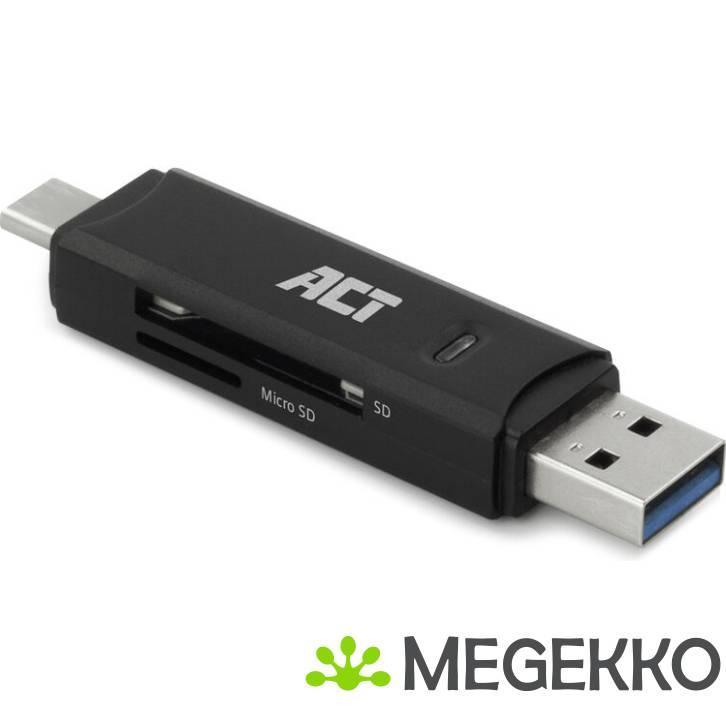 ACT USB 3.2 cardreader, SD/micro SD, USB-C of USB-A, zwart, Computers en Software, Netwerkkaarten, Nieuw, Verzenden