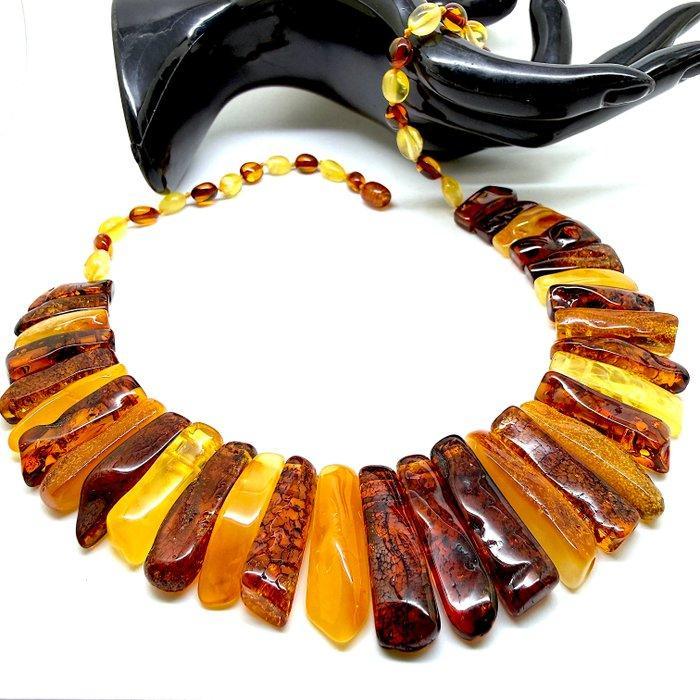 Luxe natuurlijke Baltische barnsteen collier, brede, Verzamelen, Mineralen en Fossielen