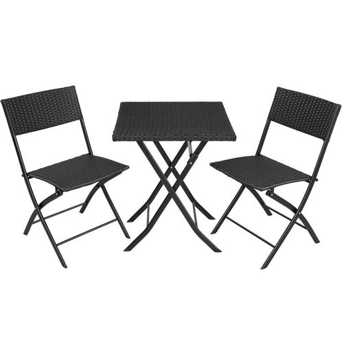 tectake Wicker balkonset Trevi - zwart, Tuin en Terras, Tuinsets en Loungesets, Verzenden