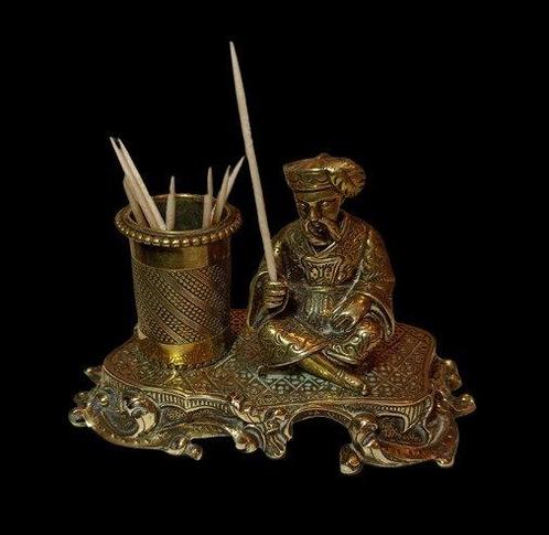 porte-cure-dents - bronze à patine dorée - Fin du XIXe, Antiquités & Art, Antiquités | Autres Antiquités