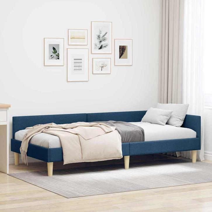 vidaXL Hoek Bed Frame Blauw 90 x 190 cm Stof, Huis en Inrichting, Slaapkamer | Bedden, Nieuw, Verzenden