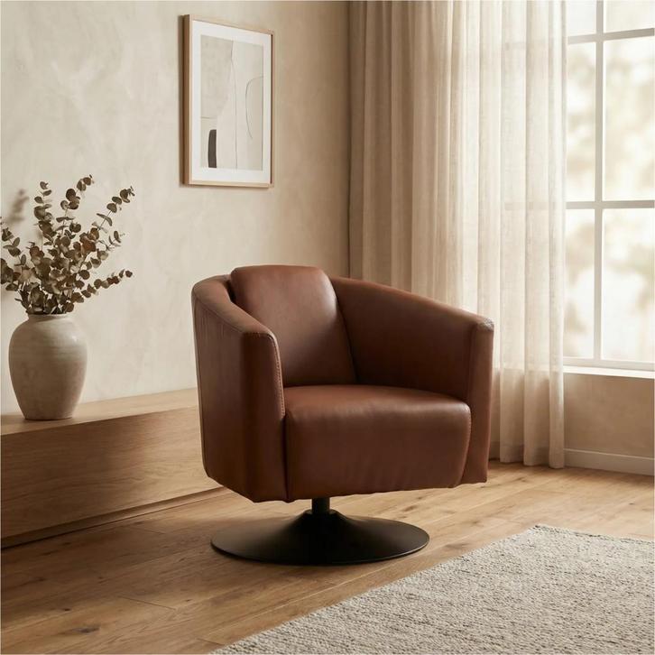Leren draaifauteuil Press - Massif Armagnac (donkercognac), Huis en Inrichting, Fauteuils, 50 tot 75 cm, 75 tot 100 cm, Nieuw