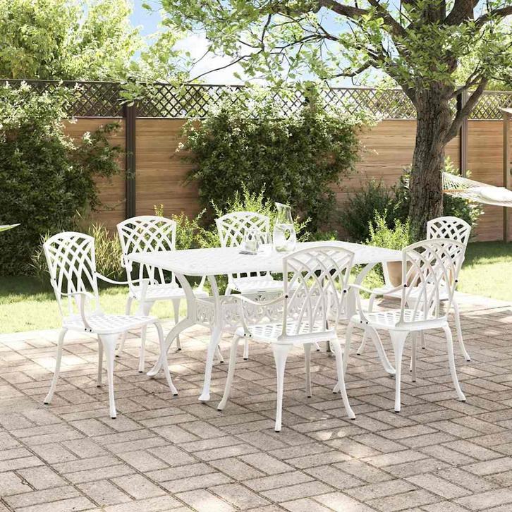 vidaXL Tuin Eettafel Set 7 pcs Wit Aluminium, Tuin en Terras, Tuinsets en Loungesets, Nieuw, Verzenden