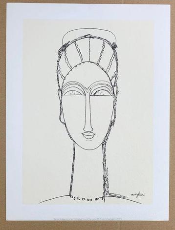 Amedeo Modigliani (after) - Female Face - Print on handmade, Antiek en Kunst