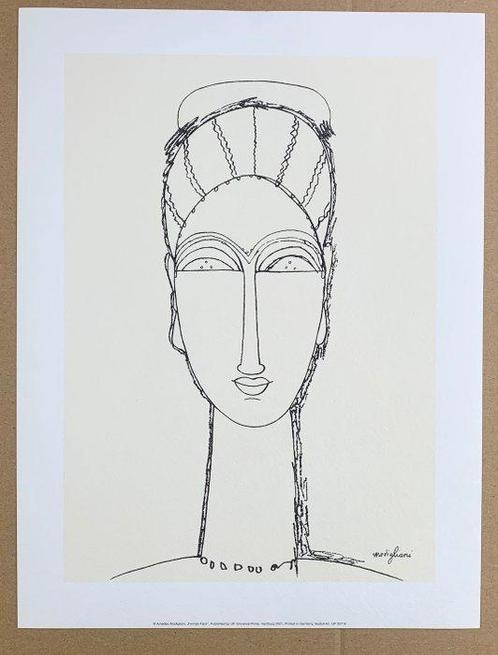 Amedeo Modigliani (after) - Female Face - Print on handmade, Antiek en Kunst, Curiosa en Brocante