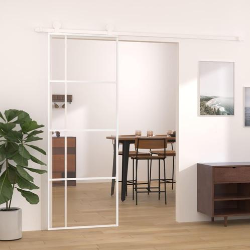 vidaXL Schuifdeur 76x205 cm ESG-glas en aluminium wit, Doe-het-zelf en Bouw, Deuren en Vliegenramen, Nieuw, Verzenden