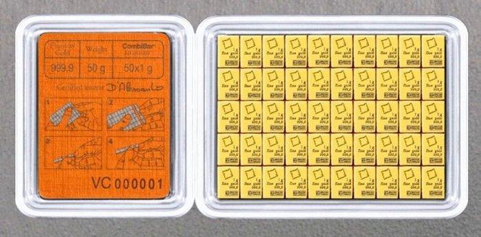 50 x 1 Grams - Goud .999 - Valcambi - Verzegeld en met, Timbres & Monnaies, Métaux nobles & Lingots