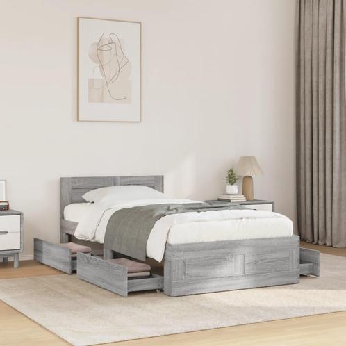 vidaXL Bedframe met hoofdeinde bewerkt hout betongrijs, Huis en Inrichting, Slaapkamer | Bedden, Nieuw, Verzenden