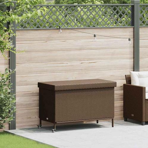 vidaXL Tuinbox met wielen 110x55x73 cm poly rattan bruin, Tuin en Terras, Bergingen en Tuinkasten, Nieuw, Verzenden