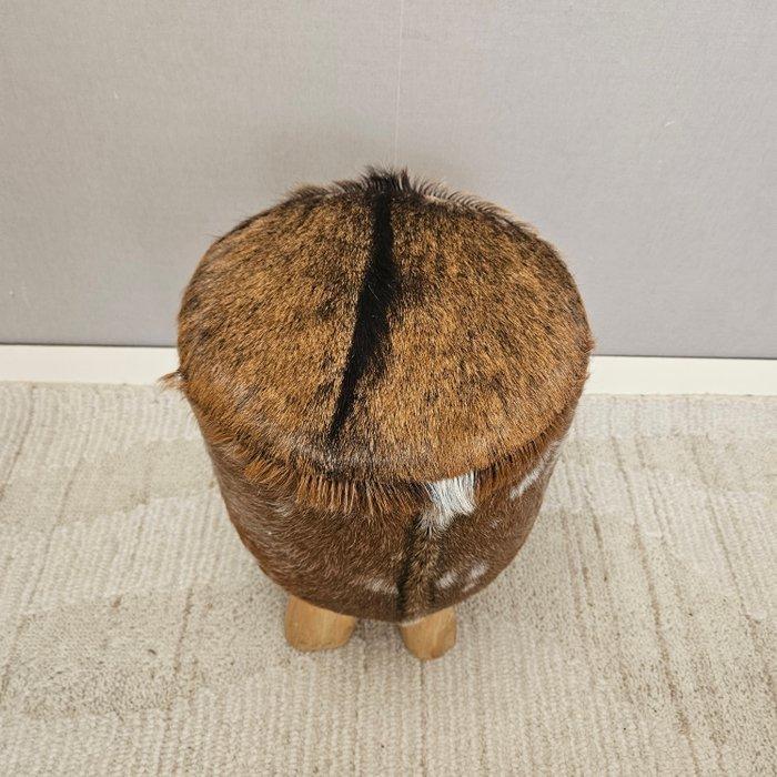 Poef - Leder, Hout, Antiquités & Art, Art | Objets design