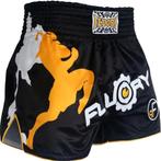 Fluory Muay Thai Short Kickboks Broek Zwart Geel MTSF33, Nieuw, Fluory, Maat 56/58 (XL), Vechtsport