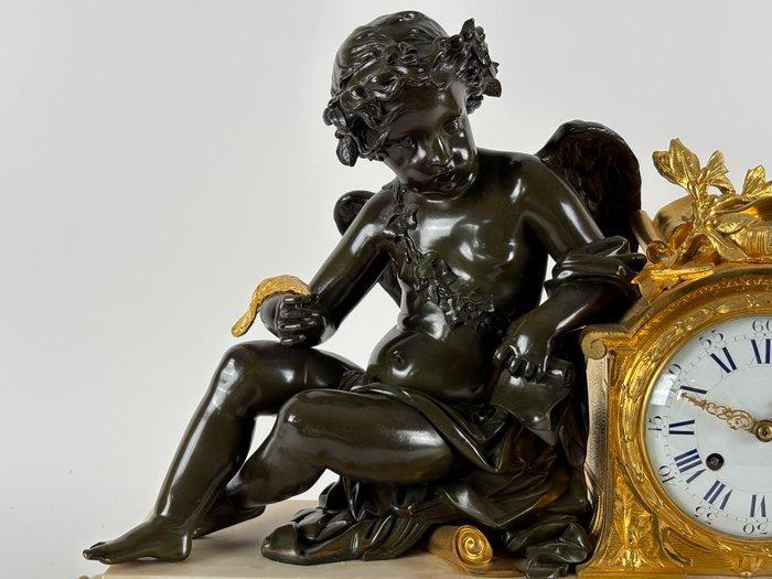 Figurale pendule Napoleon III - Gepatineerd brons -, Antiquités & Art, Antiquités | Horloges
