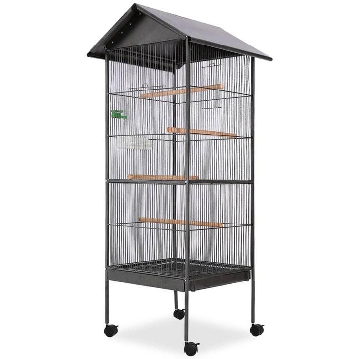 vidaXL Vogelkooi met dak staal zwart 66x66x155 cm, Dieren en Toebehoren, Vogels | Toebehoren, Nieuw, Verzenden