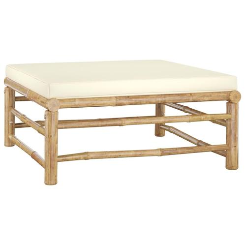 vidaXL Voetenbank met crèmewit kussen bamboe, Tuin en Terras, Tuinsets en Loungesets, Nieuw, Verzenden