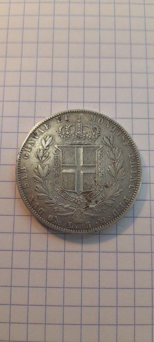 Italië, Savoye Carlo Alberto. 5 Lire 1843 Genova (Zonder, Postzegels en Munten, Munten | Europa | Niet-Euromunten