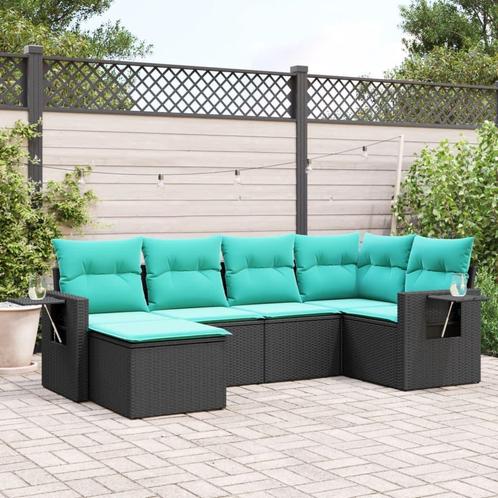 vidaXL 6-delige tuinbankset met kussens van zwart polyrotan, Tuin en Terras, Tuinsets en Loungesets, Nieuw, Verzenden