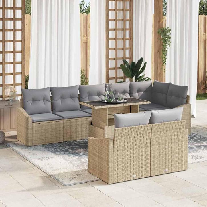 vidaXL Tuinbank Set met kussen 9 pcs beige en lichtgrijs, Tuin en Terras, Tuinsets en Loungesets, Nieuw, Verzenden