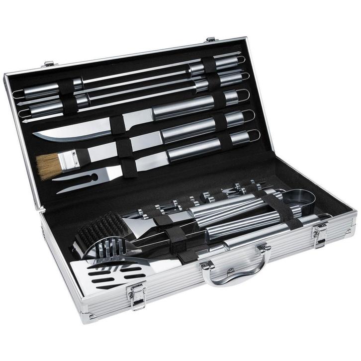 tectake Barbecue bestek van roestvrij staal 18-delig - grijs, Maison & Meubles, Cuisine | Couverts, Envoi