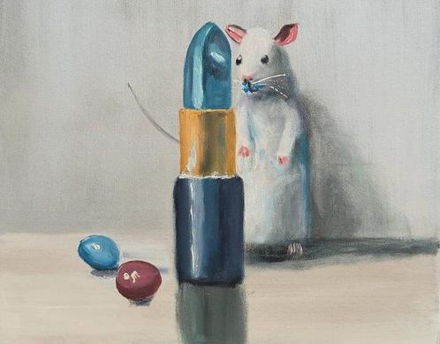 Adam Golly - Mouse and lipstick, Antiek en Kunst, Kunst | Schilderijen | Modern