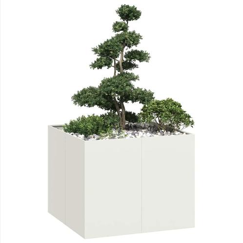 vidaXL Plantenbak 100x100x80 cm staal wit, Tuin en Terras, Bloempotten, Nieuw, Verzenden