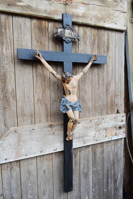 Figuur - Cristo crocifisso - Papier-maché - Hout - 123 cm, Antiek en Kunst, Kunst | Niet-Westerse kunst