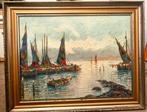 European school (XX) - Coastal landscape with ships and