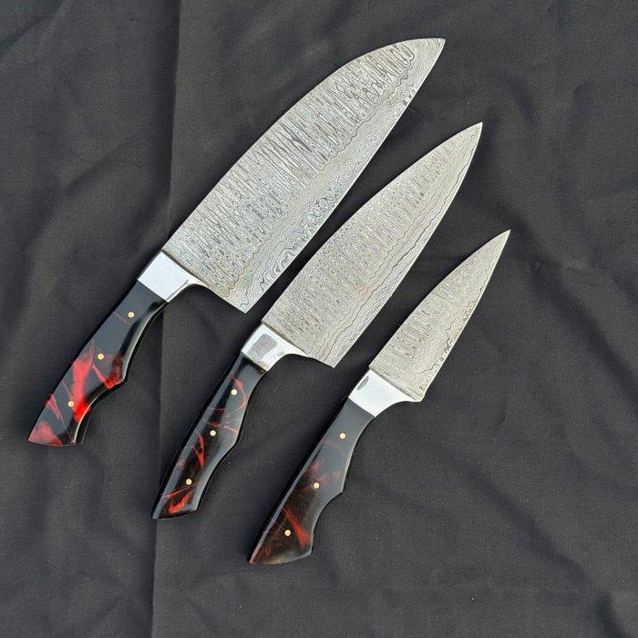 RB Knives - Tafelmessenset (3) - Staal, Hars, Leder,, Antiek en Kunst, Antiek | Keukengerei