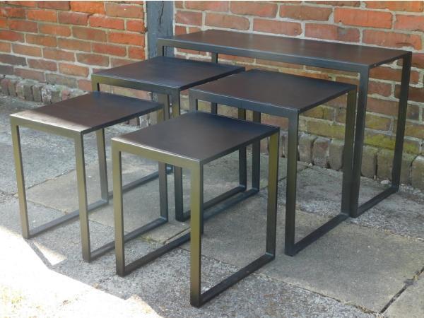 Veiling - Industriële Tafelset - Zwart Mangohout &amp; Meta, Maison & Meubles, Tables | Tables d'appoint