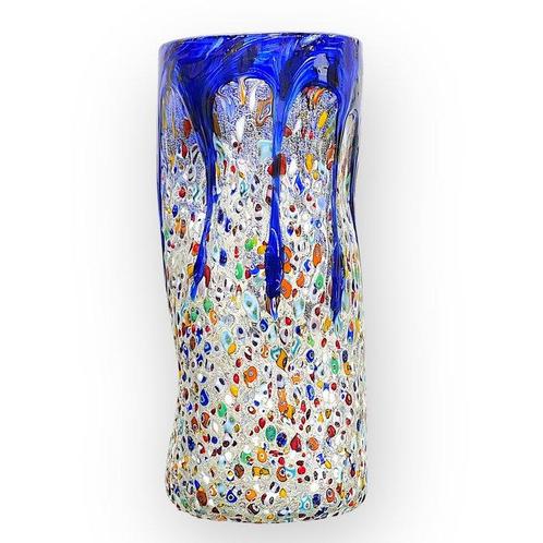 Filippo Maso - Vaas - Blauwe vaas met zilveren blad en, Antiek en Kunst, Antiek | Glaswerk en Kristal