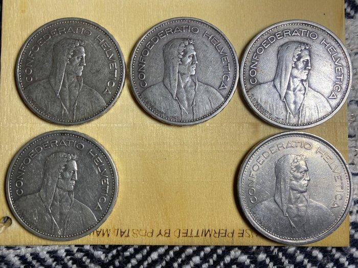 Zwitserland. 5 Francs en argent – 1931 à 1968 (Zonder, Postzegels en Munten, Munten | Europa | Niet-Euromunten