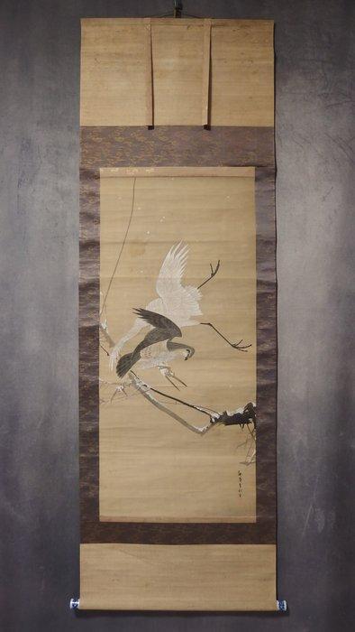 Hanging Scroll (Kakejiku) - Hawk Capturing Crane - with, Antiek en Kunst, Antiek | Overige Antiek