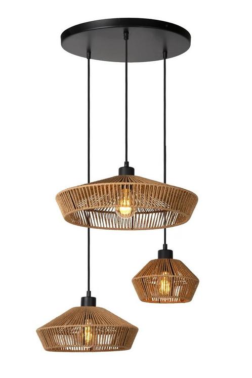 Hanglamp Lucide YUNKAI -  - Ø 60 cm - 3xE27 - Licht, Huis en Inrichting, Lampen | Hanglampen, Nieuw, Hout, Verzenden