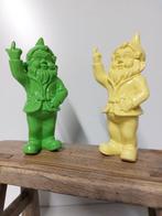 Beeld, set of naugthy gnomes color green and yellow - 16 cm
