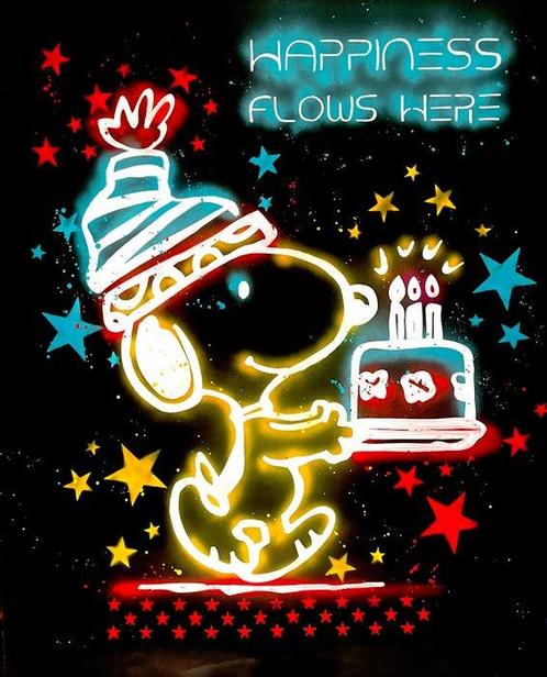 Moabit - Snoopy X Happiness Flows Here, Neon, Antiek en Kunst, Kunst | Schilderijen | Modern