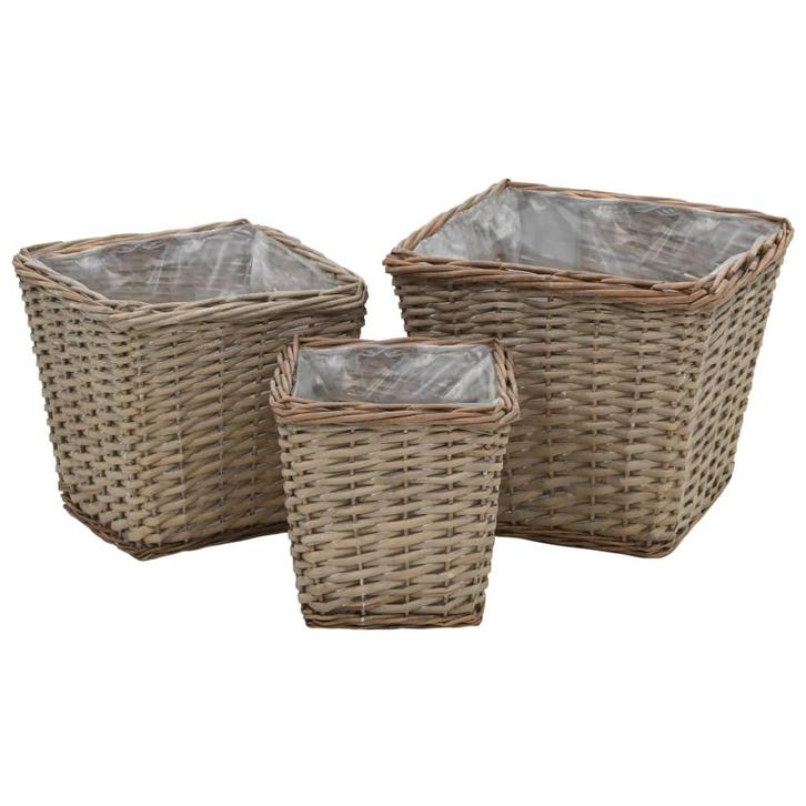 vidaXL Plantenbakken verhoogd 3 st wicker met PE-voering, Tuin en Terras, Bloempotten, Nieuw, Verzenden