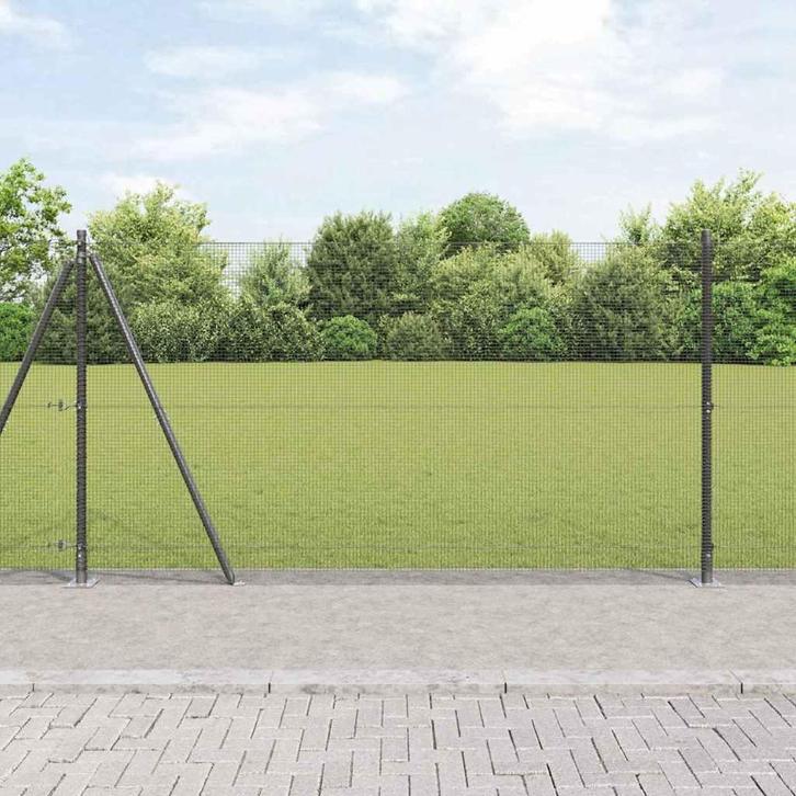 vidaXL Hek met Palen Grijs 1.2 x 50 m Staal, Tuin en Terras, Tuinhekken en Hekwerk, Nieuw, Verzenden
