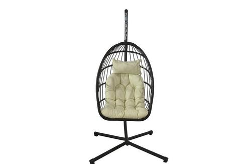 Inklapbare hangstoel egg chair - zwart - beige kussens, Maison & Meubles, Chaises, Enlèvement ou Envoi