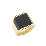 Gouden heren zegelring met onyx, Handtassen en Accessoires, Ringen, Gebruikt, Overige kleuren, 19 tot 20, Heer